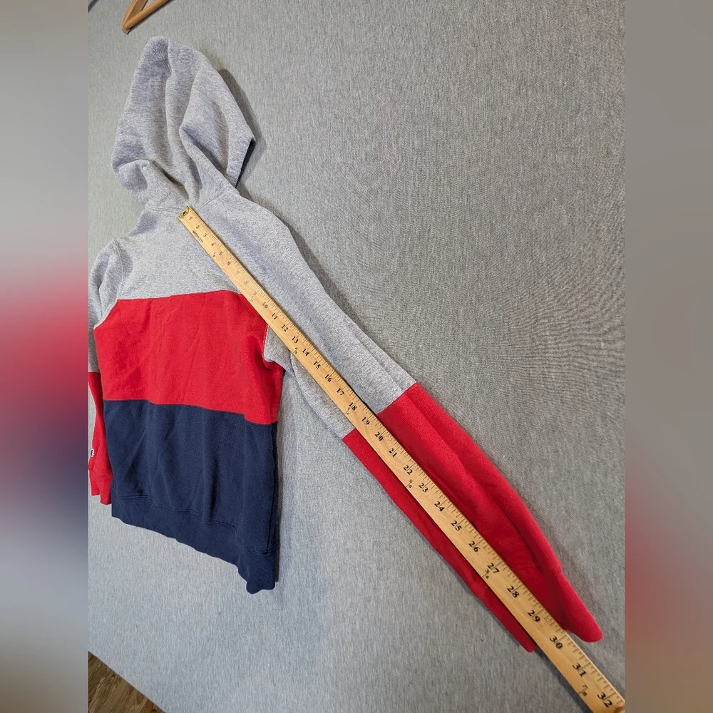 Champion Colorblock Pullover Hoodie Women's Medium Gray Red Blue Logo Front - Picture 15 of 16